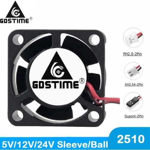 2PCS Gdstime 25x25x10mm DC Fan 5V 12V 24V 2.5cm 25mm Cooler 2510 2Pin Sleeve/Ball DC Brushless Mini Cooler Cooling Fan