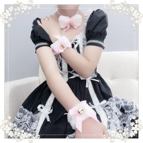 3pcs/set Maid Lolita Cat Cosplay Costume Collar Choker Necklace Bowknot Bell Wristband Bracelet Set Anime Lolita Accessories