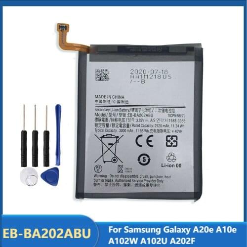 Original Replacement Phone Battery EB-BA202ABU For Samsung Galaxy A20e A10e A102W A102U A202F Rechargable Batteries 3000mAh