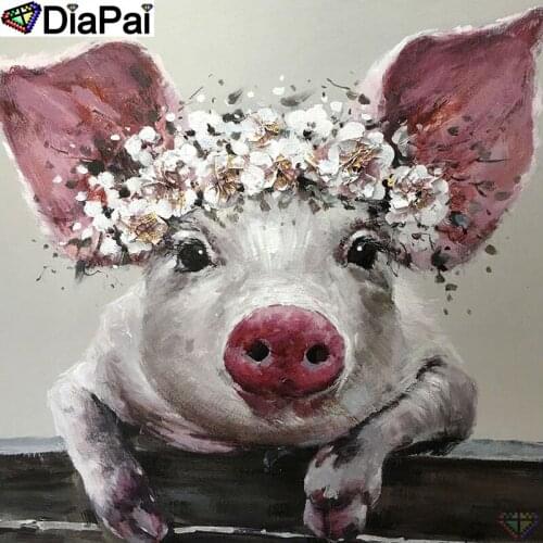 DiaPai Diamond Painting 5D DIY 100% Full Square/Round Drill "Animal pig flower" Diamond Embroidery Cross Stitch 3D Decor A24980
