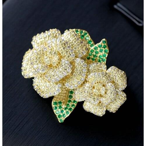 1pc Full-jewelled CZ Rose Brooch Pin Romantic Brooches Fashion Jewelry Clothes Accessories for Woman Gift