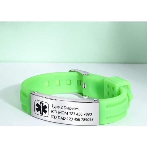 Engravable Medical Alert ID Bracelet DIABETES EPILEPSY ALZHEIMERS ALLERGY SOS Women Men Silicone Wristband Personalized Jewelry