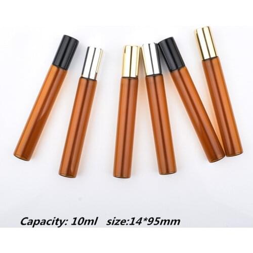 100pcs/lot 10ml Amber Roll On Roller Bottle for Essential Oils Refillable Perfume Bottle Deodorant Containers with Gold lid