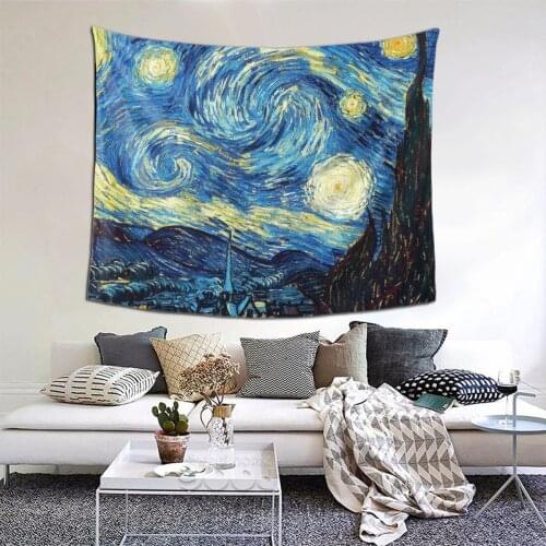 Van Gogh Tapestry Starry Night Painting Tapestry Wall Bedspread kawaii Hanging Blankets For Living Room