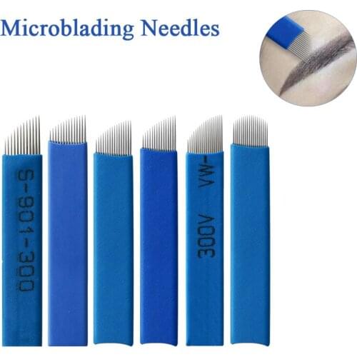 50pcs 0.2mm Microblading Needles Permanent Makeup Tattoo Supplies Sterilized Microblade Disposable Blade for Eyebrow Lip Tools