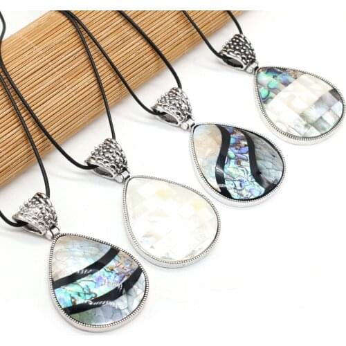 Exquisite Water Drop Shape Natural Shell Pendant Necklace Abalone Shell Pendant Necklace for Jewelry Length 55+5cm Size 48x80mm