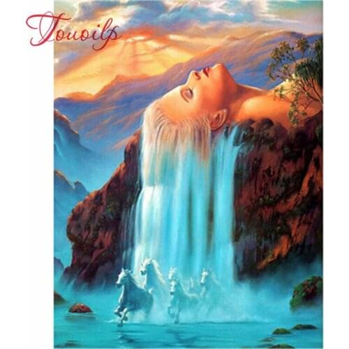 Touoilp Home Decoration Diamond embroideri Beauty Women Hair animated Waterfall Horse picture of rhinestones beadwork diamond ma