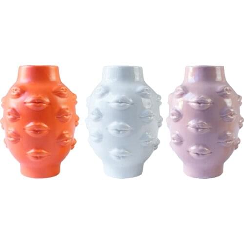 Ceramic Flower Vase Lip Abstract Ornament Hotel Cafe Room Flower Vase Decoration