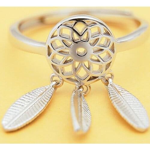 Dream Catcher Rings for Women Creative Leaf Fashion Tassel Opening Adjustable Ring Anniversary Jewelry Gift