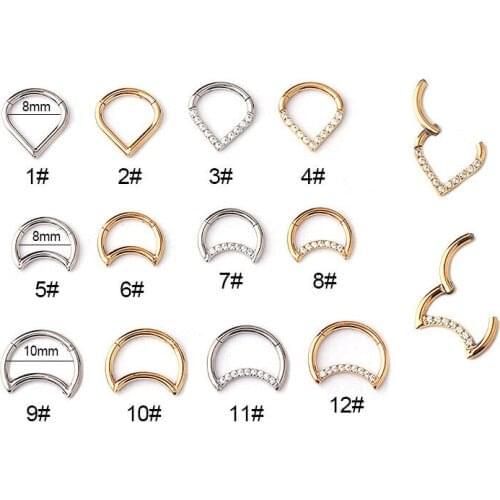 1pcs Stainless Steel Hinged Segment Clicker Moon Ring Nose Septum Piercing Helix Cartilage Daith Twist Hoop
