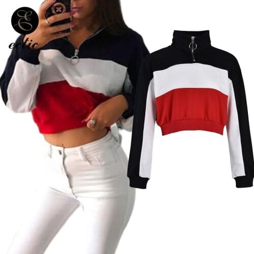 Ring Zipper Hoodie Crop Top Women Poleron Mujer 2021 Ulzzang Long Sleeve Color Block Hoodie Half Zip Sweatshirt Harajuku Punk