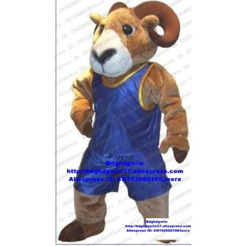 Brown Bighorn Sheep Ram Antelope Gazelle Goat Mascot Costume Cartoon Character Exhibition Exposition Animation Film zx1496