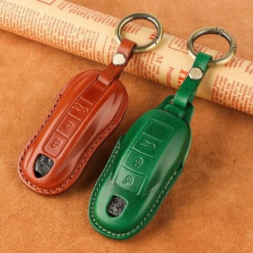 Handmade Leather Car Key Fob Case Cover Bag Protector For Porsche Cayenne 9YA 911 992 Panamera 971 Macan Boxster Key Shell