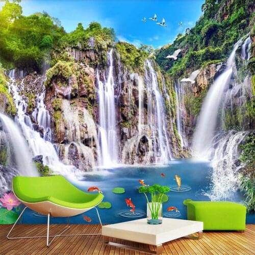 Custom Murasl 3D Bridge Landscape Waterfall Natural Scenery Photo Wall Paper Papel De Parede Living Room Bedroom Background Wall