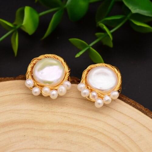 Original Natural Fresh Water Baroque Flat Pearl Stud Earrings for Women Handmade Fashion Jewelry Girls Wedding Party Jewellery