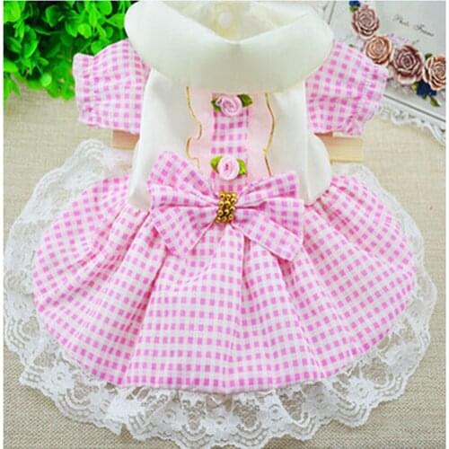 Dog Dress Clothes For Small Dogs Dress Princess Bowknot Plaid Dog Dress Spring Summer Party Dress For Dogs Lace Princess Clothes
