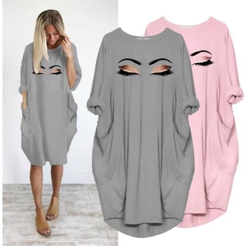 Eyelashes Print Dress Harajuku Makeup Art Plus Size Tshirt Dresses Vogue Short Sleeve Midi Woman Dress Party Club Vestidos Mujer