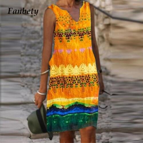 2021 Summer Women Fashion Retro Print A-Line Dress Elegant V-Neck Sleeveless Party Dresses Female Casual Loose Beach Dress 4XL