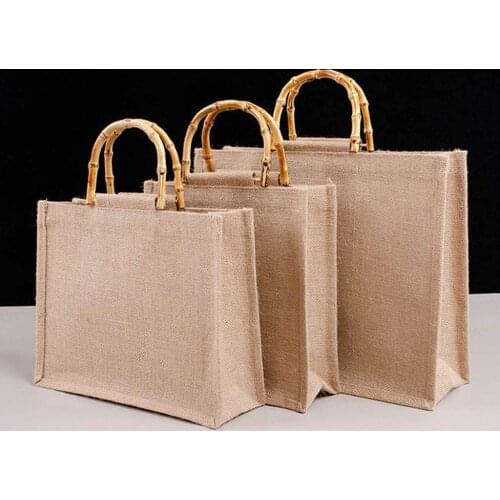 Portable Shopping Bag, Portable Jute Shopping Bag Shopping Bag Bamboo Bag With Ring Handles Tote Light Brown