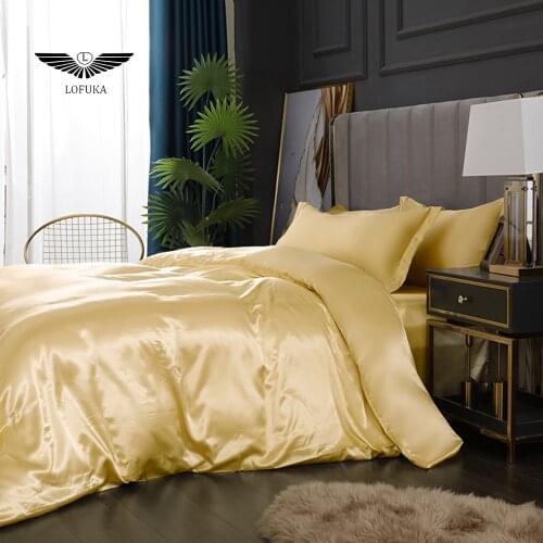 Lofuka Bedclothes Bedspread Satin Silky Luxury Bed Linen Set Quilt Cover Pillowcase Bedding Set Queen Adult Child Bed Sheet
