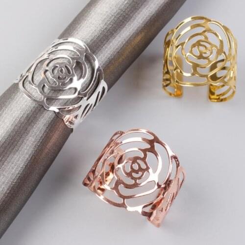 Rose Napkin Ring Silver Gold Rose Gold Color Hollow Out Napkin Holder For Party Wedding Table Decoration SN3741