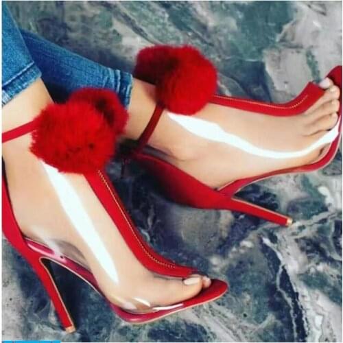 Newest Women Transparent Red High Heel Sandals Fashion Girls Cute Open Toe PVC Patchwork Gladiator Dress Sandals Sexy Booties