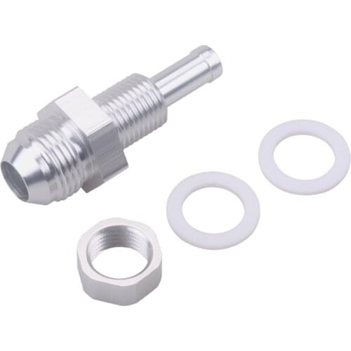 Fuel Tank Fitting 8AN Male Flare Bulkhead to 3/8 Hose Barb Direct Replacement, High quality (Silver Color)