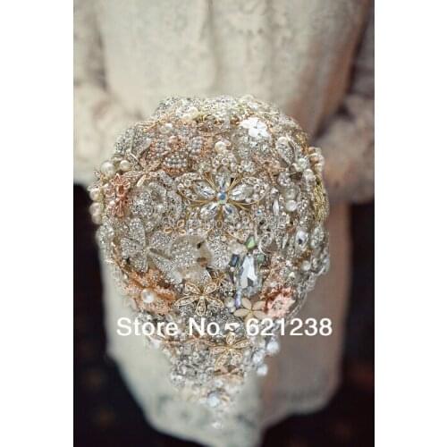 IFFO customization Heavy production of champagne wedding brooch bouquet DIY droplets style bride holding flowers bridal bouquet