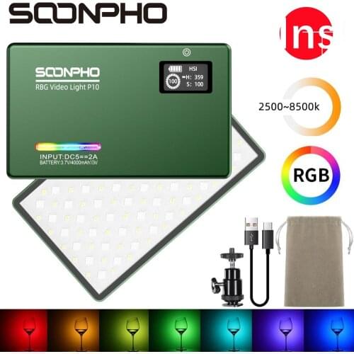 SOONPHO P10 2500K-8500K RGB LED Camera Light CRI 95+ Fill Light Lamp Built-in Battery for Phone Camera Shooting
