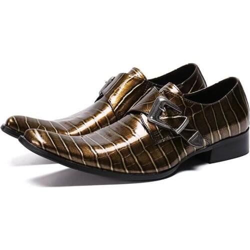 Elegant Dress Oxford Luxury Men Loafers Shoes Brogue Monk Strap Belt Buckle Black Formal Dress Office Wedding Male Leather Shoes