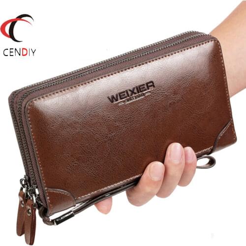 Vintage Men Wallets Long Style High Quality Card Holder Clutch Male Purse Zipper Large Capacity Brand PU Leather Wallet for Men