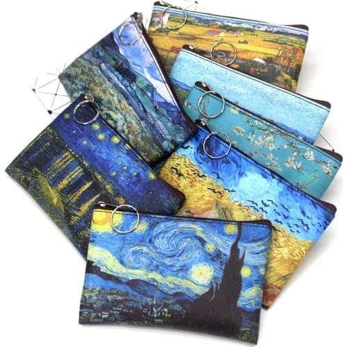 Mini Vintage Oil Painting Coin Purse Women Girls Fashion Printed PU Wallet Lipstick Portable Money Purse Pocket Bag New