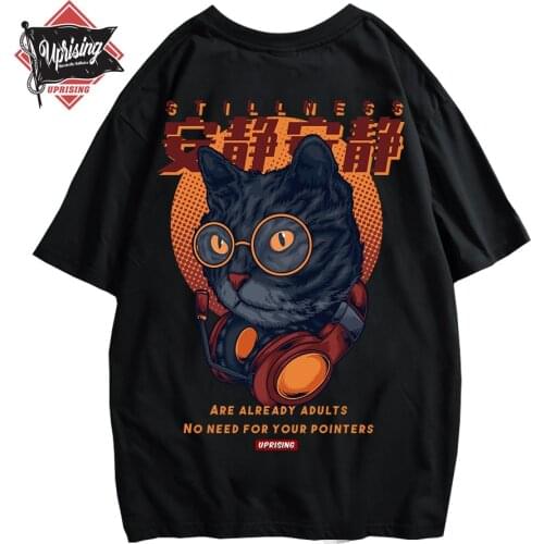 UPRISING Harajuku Funny Japanese Rubbing Bath Cats Print Short Sleeve T-Shirts Hip Hop Casual Streetwear Tees Men T Shirts