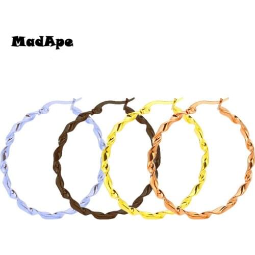 MadApe Anti Allergic 316L Stainless Steel Big Size Round Hoop Earrings For Women 2019 Fashion Jewelry Never Fade Hoop Earrings