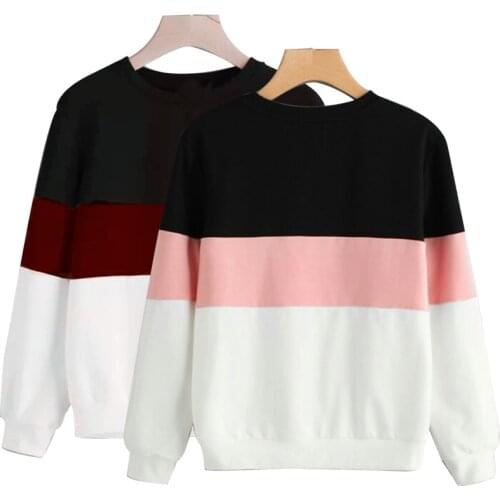 1 Pc Womens Fashion Patchwork Striped Long Sleeves O-Neck Soft Sweatshirts Female Casual Pullovers Fall New 2020 Hot Sale