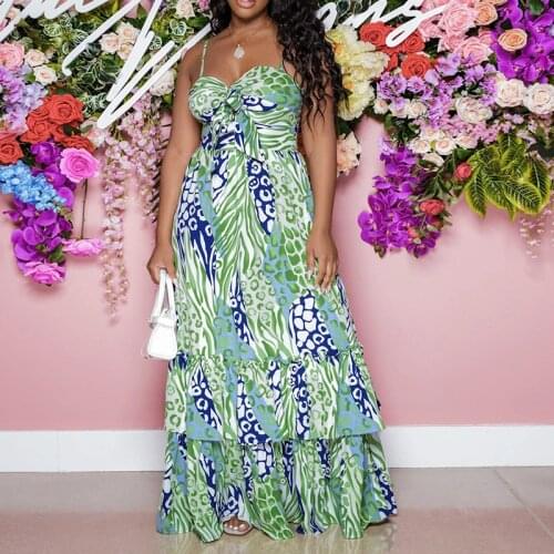Loose Long Dress Green Print Sexy Sling Maxi Skirt Sleeveless Summer Hot Sell Womens 2021 New Bohemian Strapless French