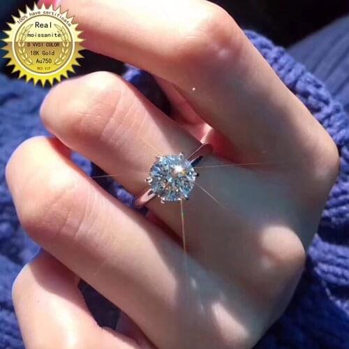 100% 18K Gold 1ct Moissanite Diamond Ring D color VVS With national certificate 09