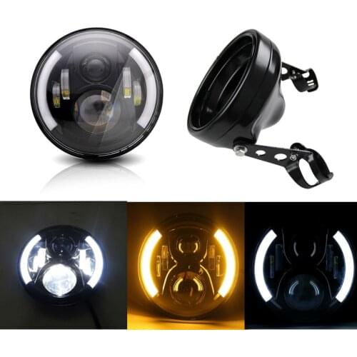 7 Inch DOT Approved Motorcycle Headlamp with Halo Angle Eyes 7" LED Headlight Housing Bucket Trim Ring