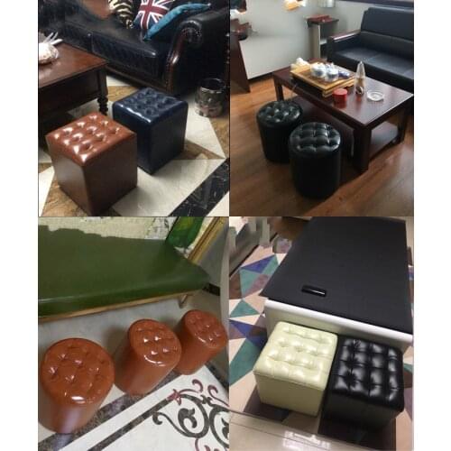 Antique Genuine Leather mound sofa stool household living room square shoe stool chair wooden bench sleep saddle stool