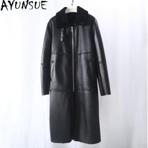 AYUNAUE 2020 Natural Fur Coat Female Genuine Leather Jacket Women Sheepskin Woman Coats Long Winter Clothes Abrigo Mujer Pph1420