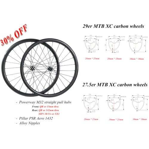 29er 650B MTB XC tubeless carbon wheelset 29in straight pull wheels 30X30 30X25 28X25 28X28 UD 3K 12K 24H 28H SHN 10s 11s XD XX1