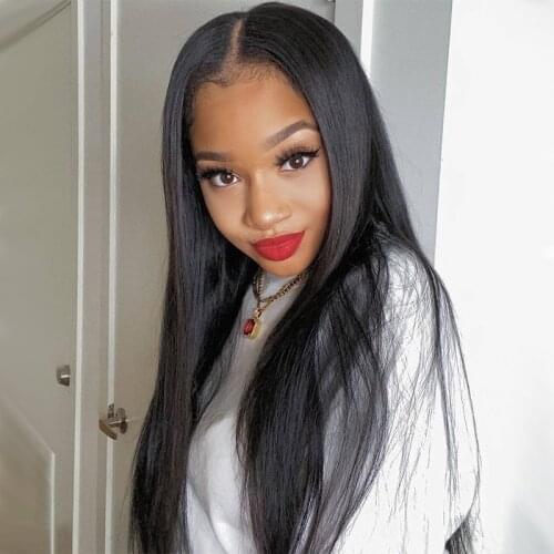 Glueless Natural Black Bone Straight Long Wig Human Hair Wigs For Women Lace Part Wig Human Hair Pre Plucked Brazilian