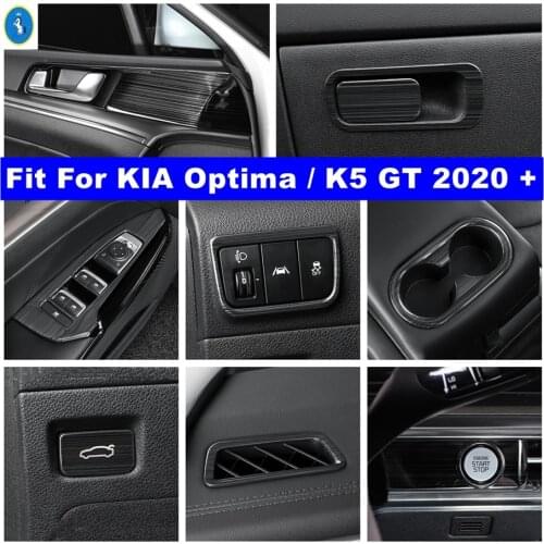 Black Brushed Interior Refit Kit Lift Button / Glove Storage Box / Dashboard Air AC Cover Trim For KIA Optima K5 GT 2020 2021
