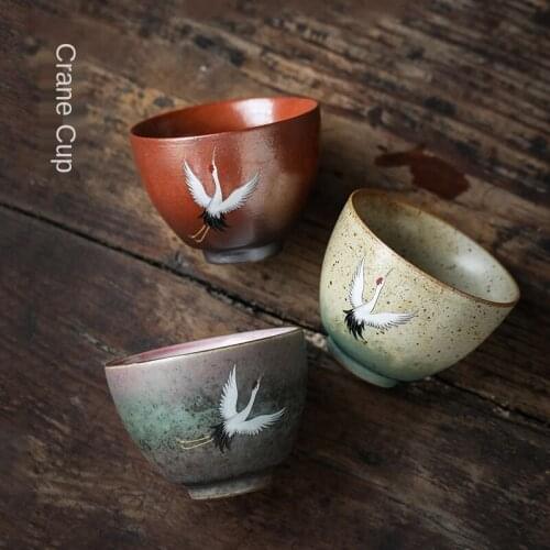 Crane Master Cup Stoneware Tea Cup Glow Flambe Tea Cup Flat Green Cloud Arhat Cup Kung Fu Ceramics Tea Cup Bowl Ceremonial Cup