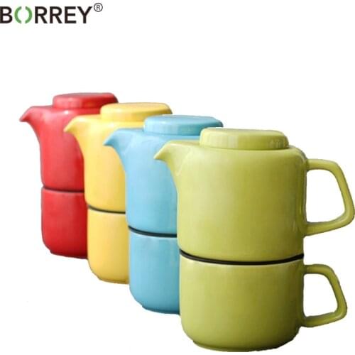 BORREY Color Ceramic Flower TeaPot Set Office Coffee Cup Mug Afternoon Tea Turkish TeaPot Filter Puer Oolong Kung Fu Tea Teaware