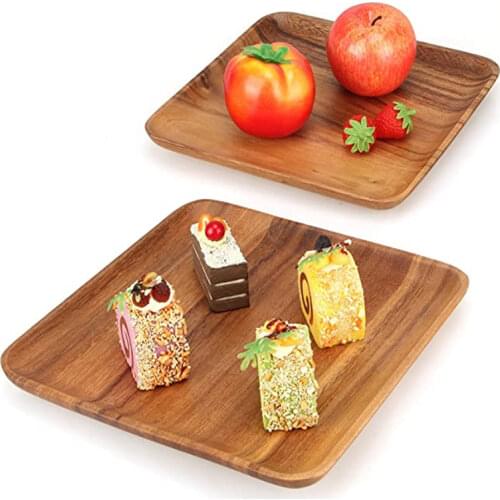 Rectangle Square Solid Wood Pan Plate Fruit Dishes Saucer Dessert Dinner Bread Wood Plates Tea Tray