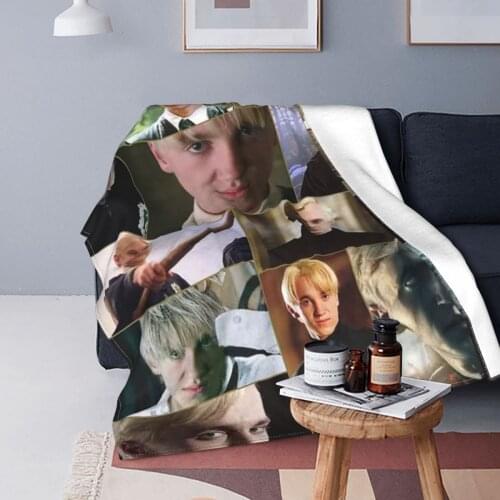 Draco Malfoy Plaid Blanket Velvet Spring/Autumn Purebred Magic Wizard Soft Throw Blanket for Home Outdoor Rug Piece