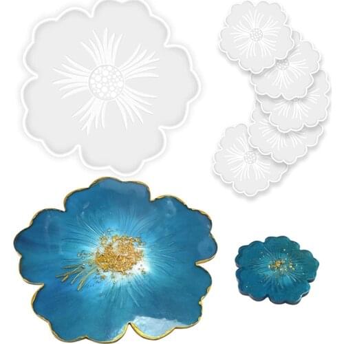 Table Wine Tray Silicon Resin Molds, 1PCS Large Resin Tray Mold and 5PCS Coaster Molds for Resin Casting