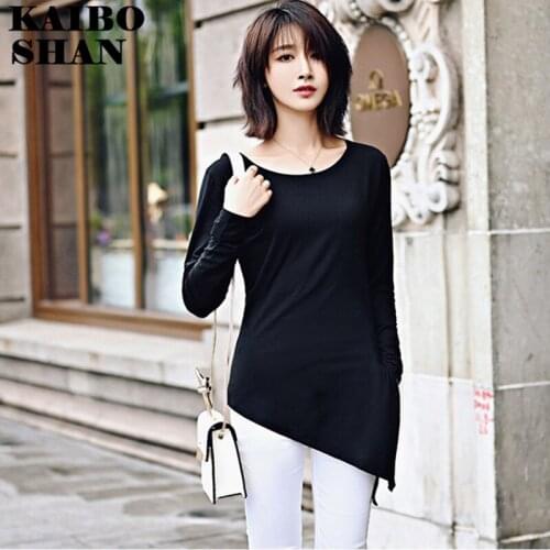 Slim T-shirt Women Irregular Split Mid-length Design Sense European and American Personality Modal Cotton Dance Skirt Top Female