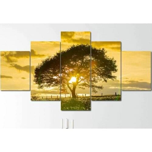 Natural Countryside Landscape 5 Panel Canvas Picture Print Wall Art Canvas Painting Wall Decor for Living Room Poster No Framed
